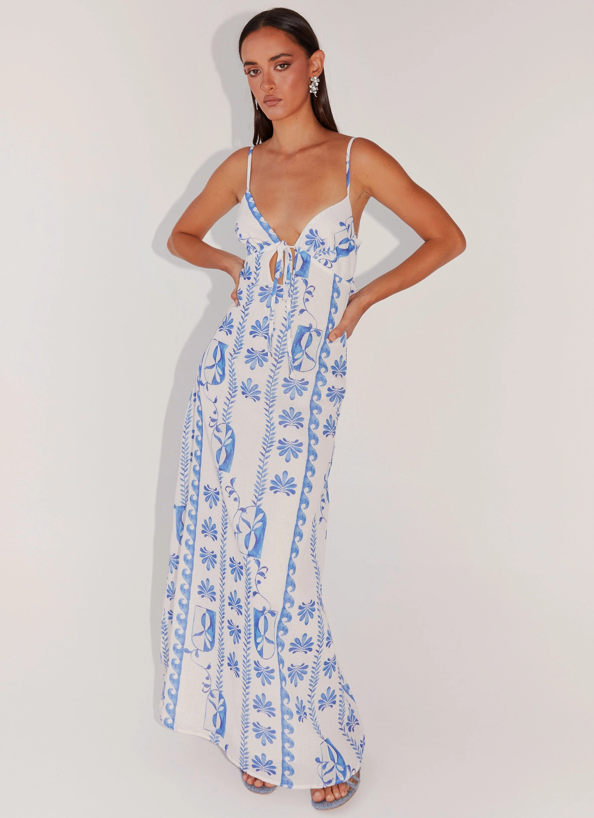 Soft Touch Flora Linen Maxi Dress - Floral Wave