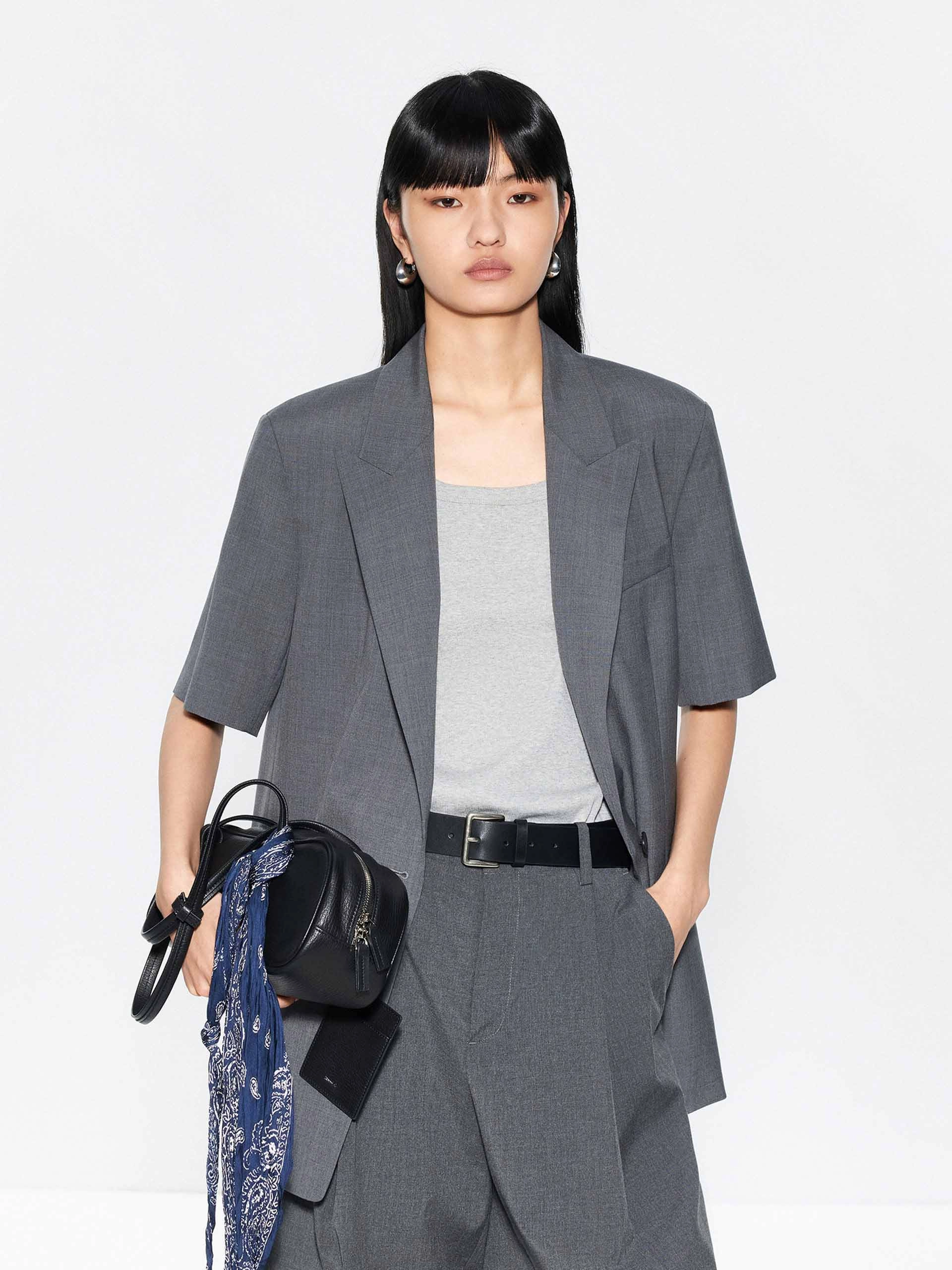 Back Slit Short Sleeves Blazer Abrasion Proof Shoulders Eco Conscious Dye Process