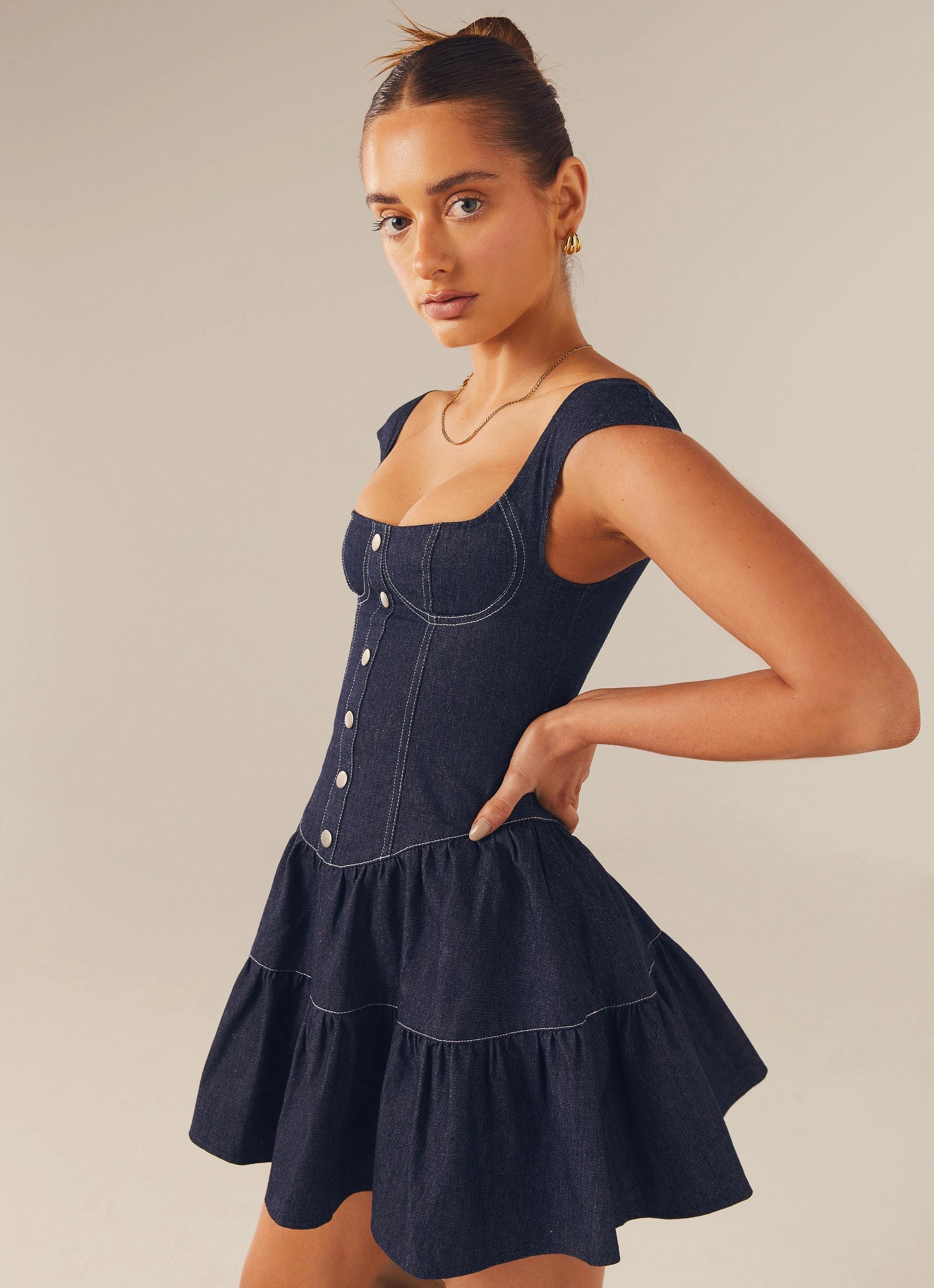 Isabella Denim Bustier Dress - Indigo Perfectly Fit Look