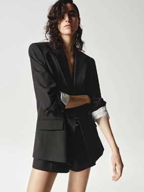 Wool Blend Long Blazer Full Length Zipper Closure Stand Up Collar