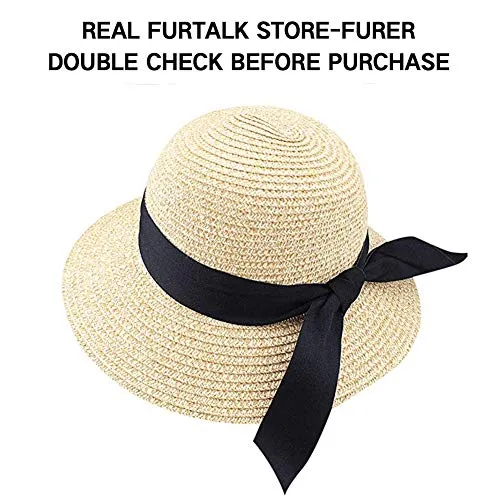 FURTALK Womens Beach Sun Straw Hat UV UPF50 Travel Foldable Brim Summer UV Hat(Large Size (22.4"-23")，Mixed Beige)