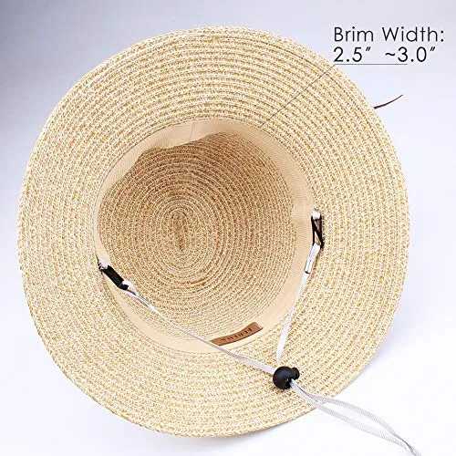 FURTALK Womens Beach Sun Straw Hat UV UPF50 Travel Foldable Brim Summer UV Hat(Large Size (22.4"-23")，Mixed Beige)