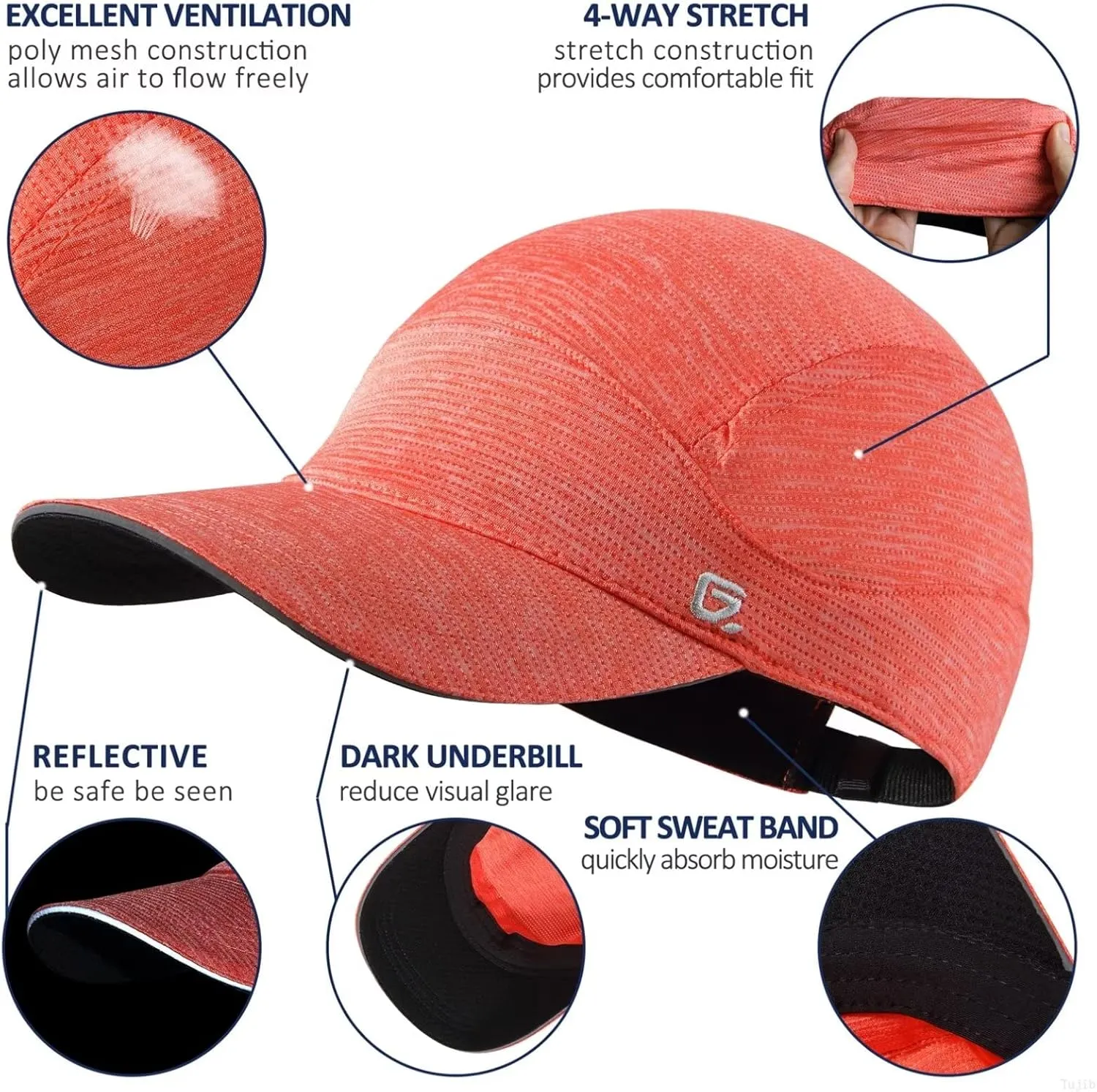 GADIEMKENSD Unstructured Running Hat Quick Dry Reflective Sports Cap Lightweight
