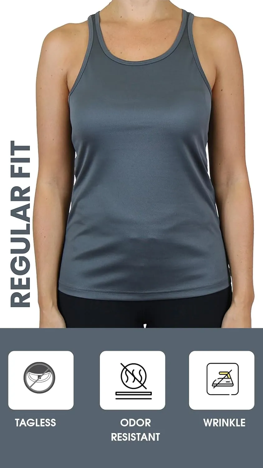 Galaxy by Harvic Womens Moisture Wicking Racerback Tagless Polyester Tanks Tops