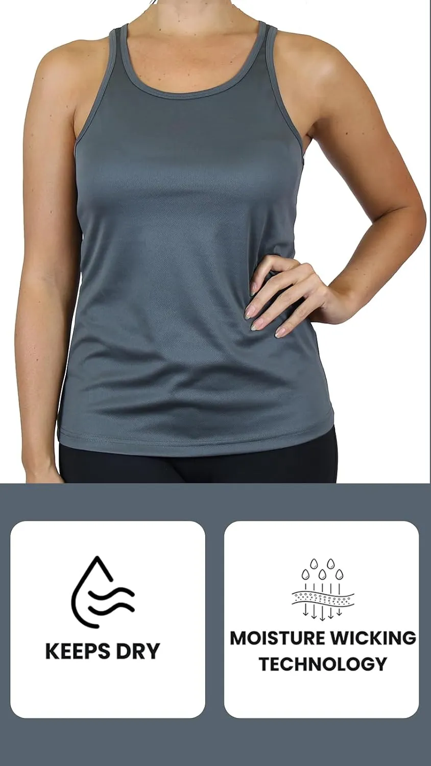 Galaxy by Harvic Womens Moisture Wicking Racerback Tagless Polyester Tanks Tops