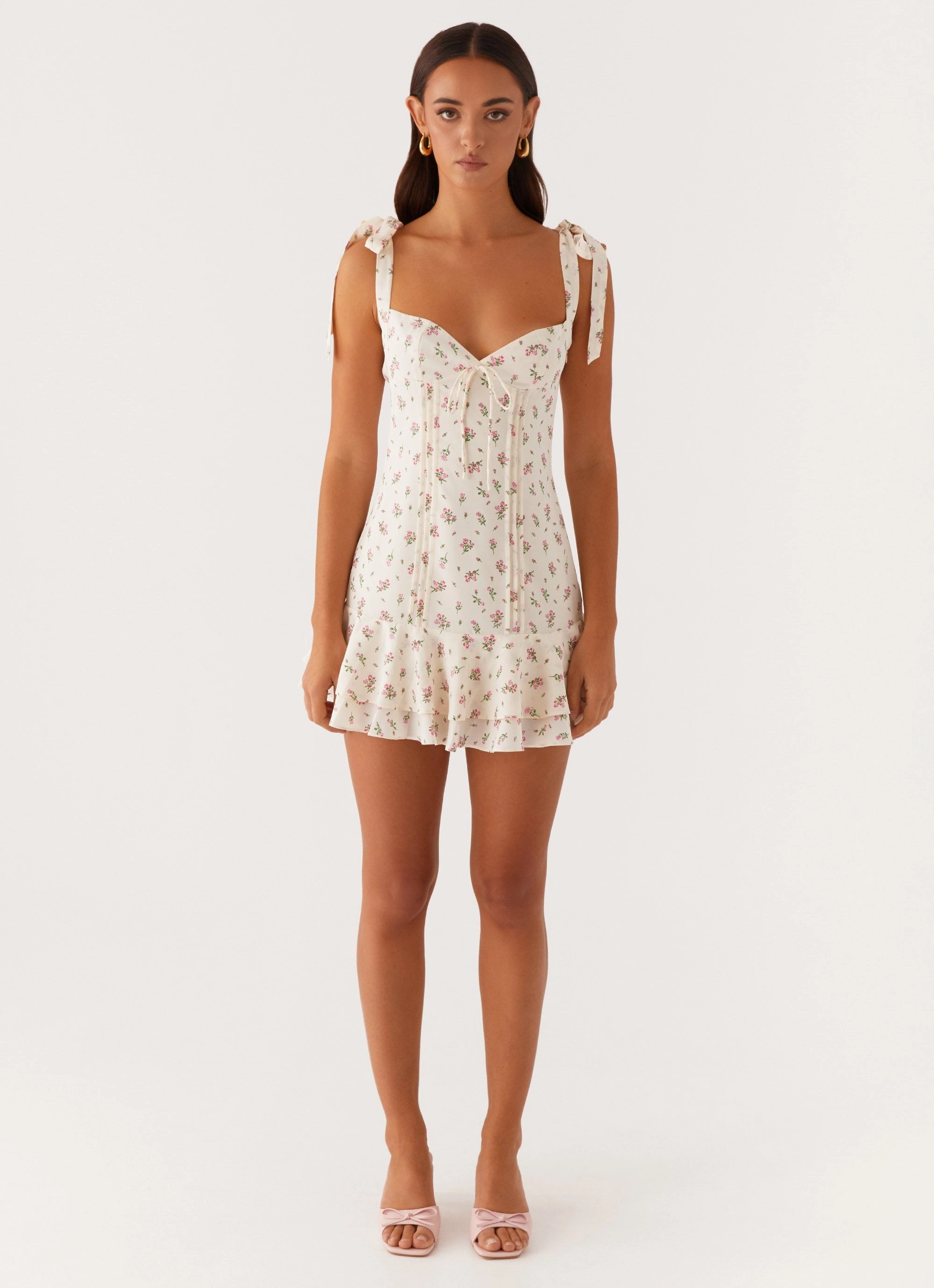 Live Soft Button Chic Tova Mini Dress - White Flower