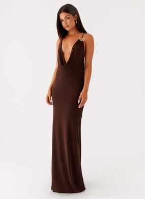 Office Glam Sophisticated Vibe Game Player Maxi Dress - Chocolate
