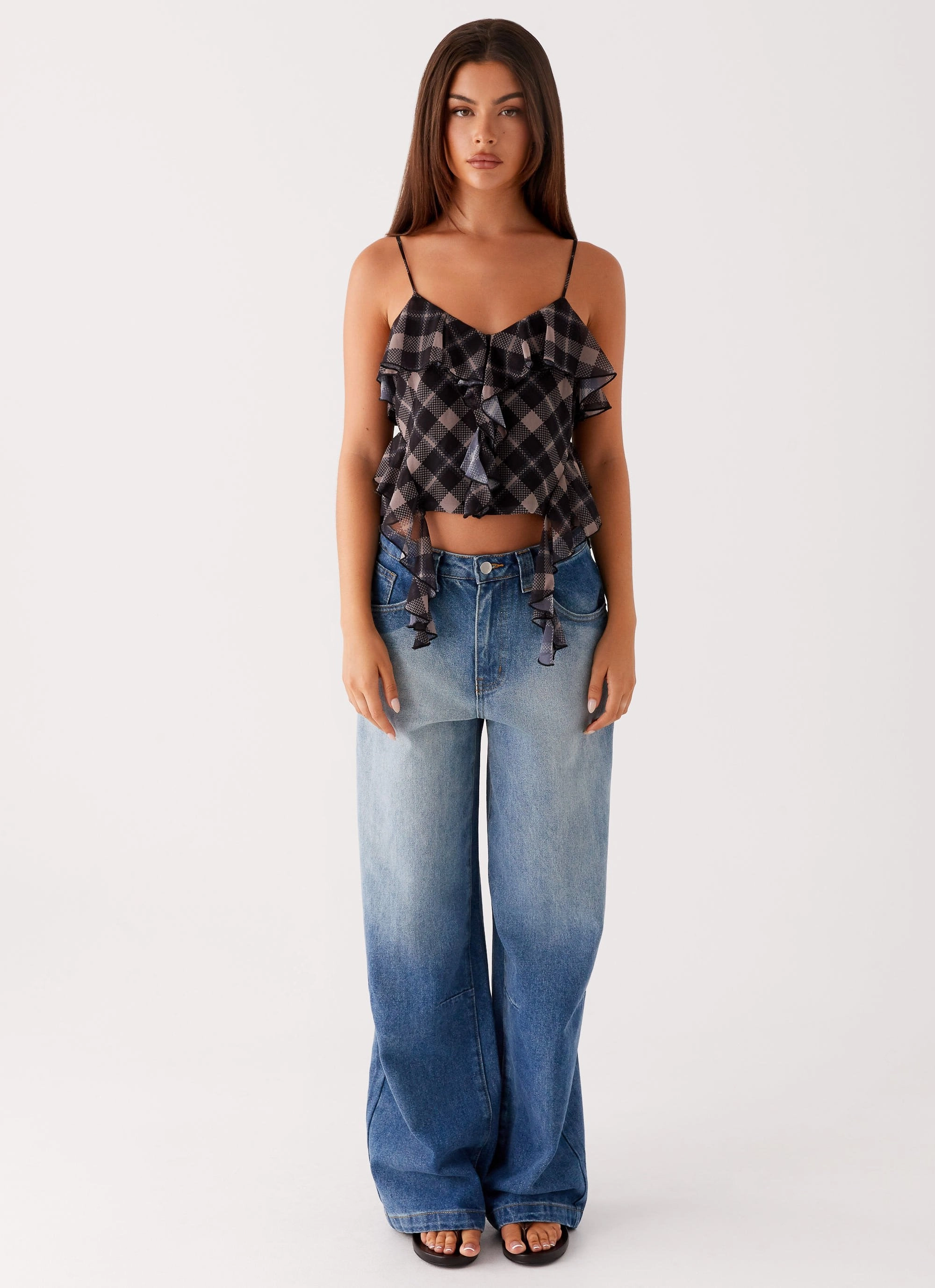 Jessie Cami Top - Taupe Check FadeResistantTechnology