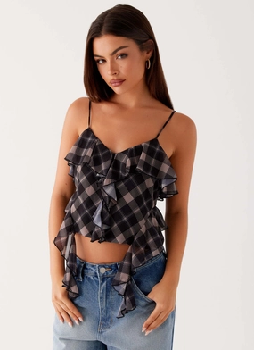 Jessie Cami Top - Taupe Check AllDayComfort Ethically Sourced Material