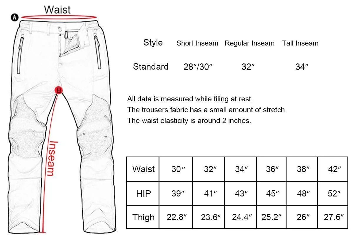 Gash Hao Mens Snow Ski Waterproof Softshell Snowboard Pants Outdoor Hiking Fleece Lined Zipper Bottom Leg (Black, 32x32)