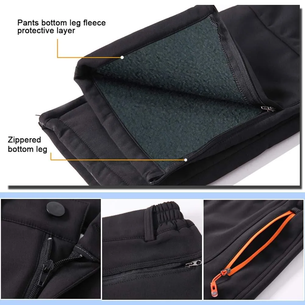 Gash Hao Mens Snow Ski Waterproof Softshell Snowboard Pants Outdoor Hiking Fleece Lined Zipper Bottom Leg (Black, 32x32)