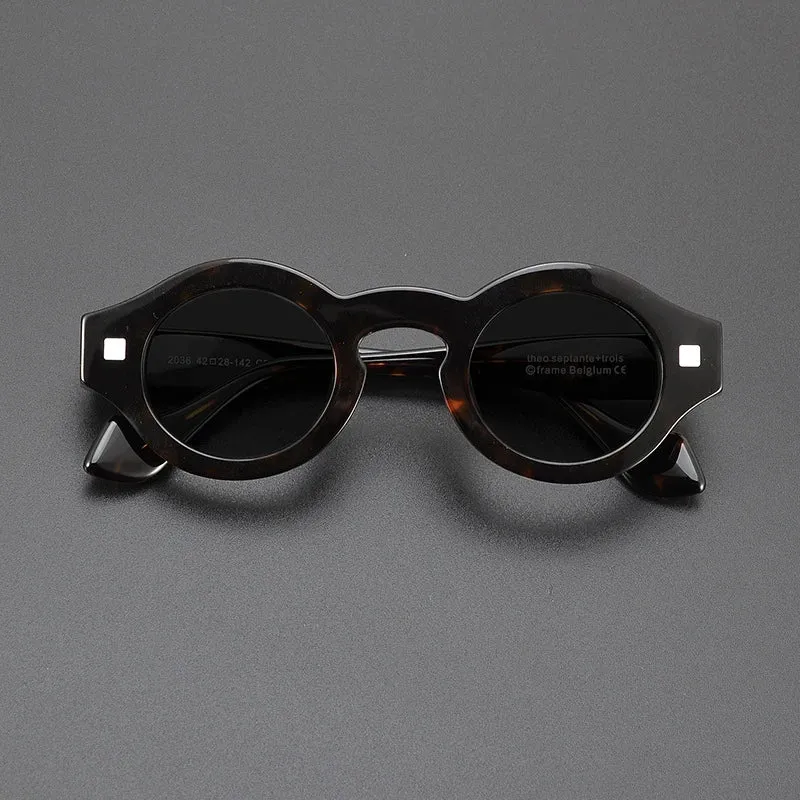 Gatenac Unisex Full Rim Round Acetate Polarized Sunglasses M003