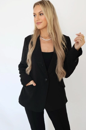 Gemma Rhinestone Blazer (FINAL SALE) Ribbed Hemline