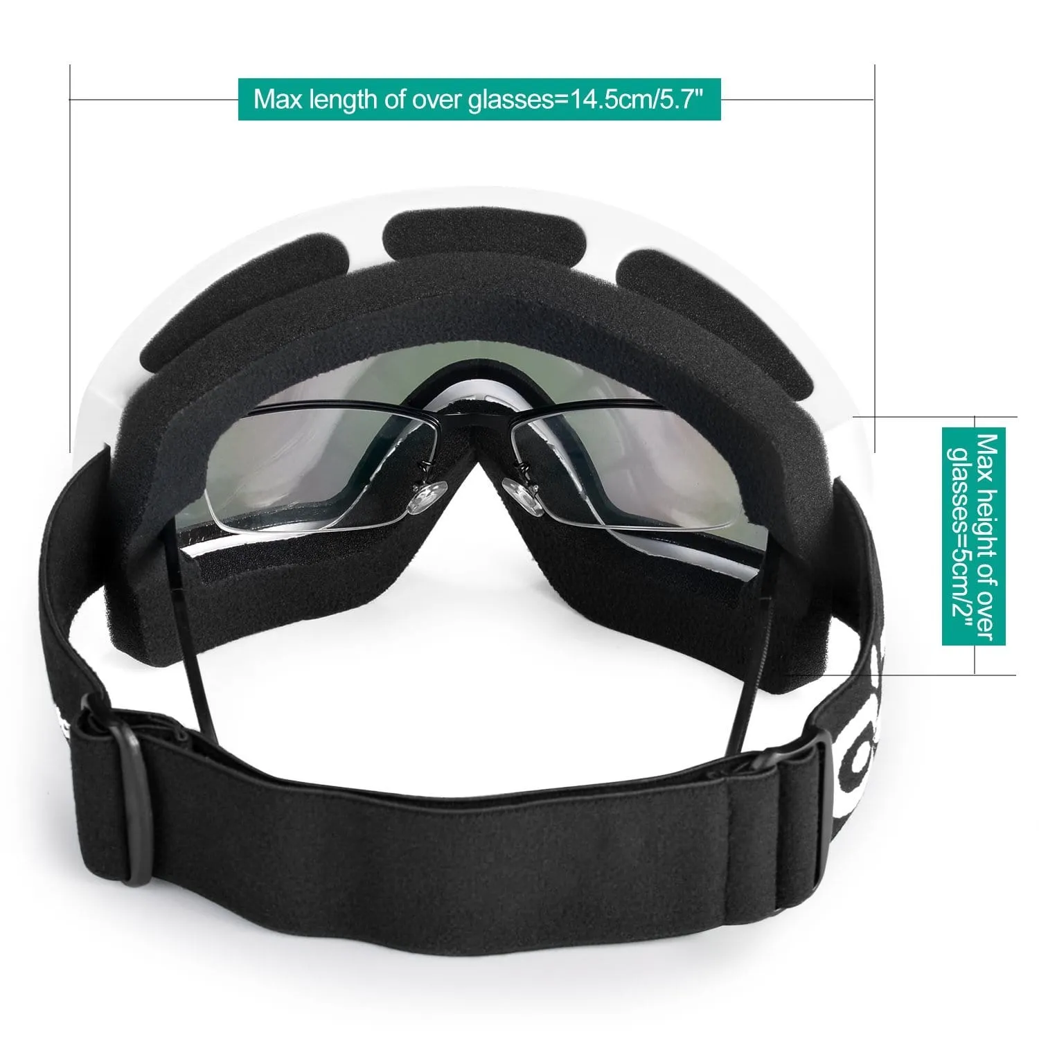 General OTG Ski Goggles for Adult, Double Anti-Fog Lenses with UV400 Protection, ODOLAND S2 Goggles for Snowboarding Skating Sledding, White