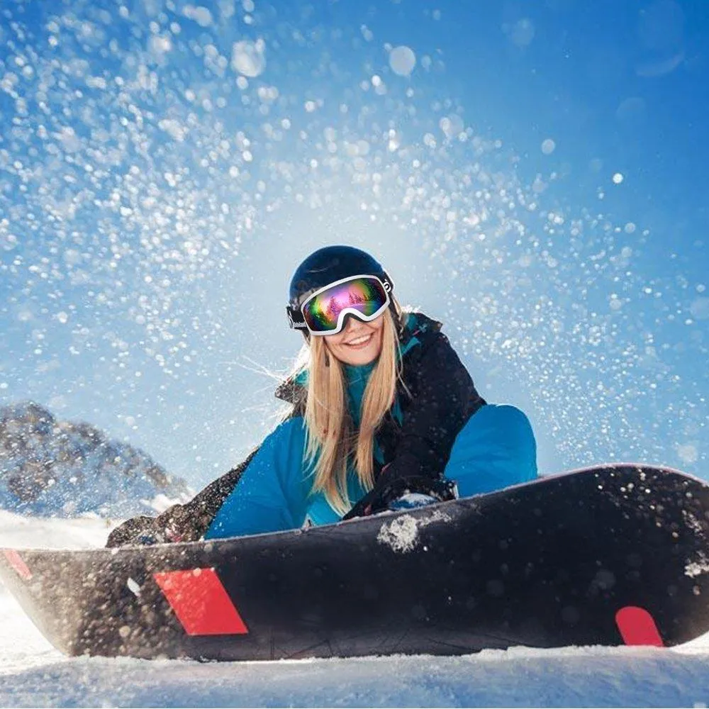 General OTG Ski Goggles for Adult, Double Anti-Fog Lenses with UV400 Protection, ODOLAND S2 Goggles for Snowboarding Skating Sledding, White