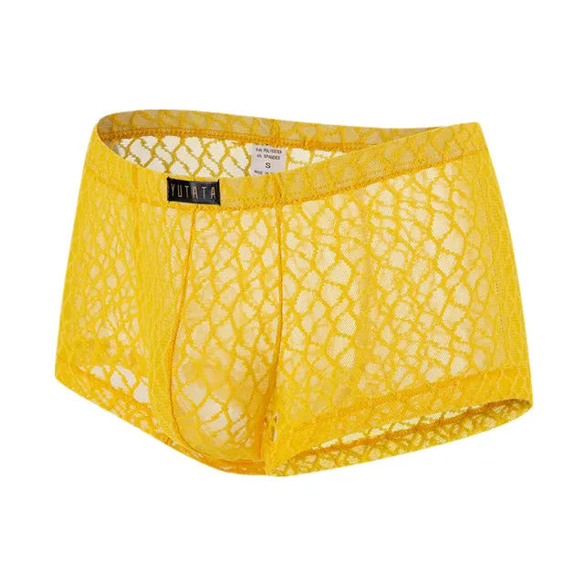 Geometric Lace Mesh Breathable Men Boxer