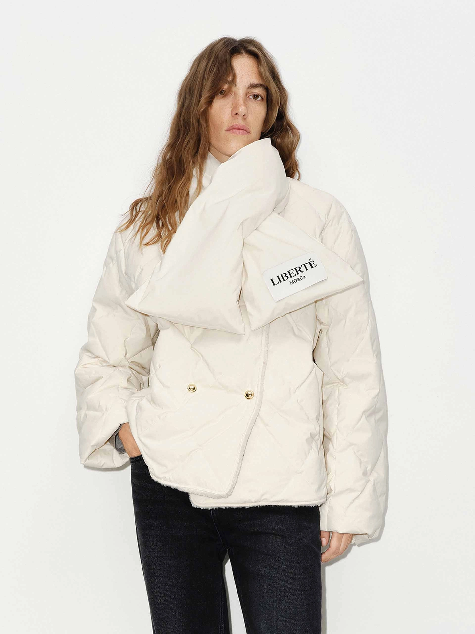 On Duty Layer AdjustableDrawcordHem Geometric Quilted Scarf Jacket