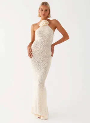 Gia Rose Halter Neck Maxi Dress - Ivory Waffle Weave Cozy Fit