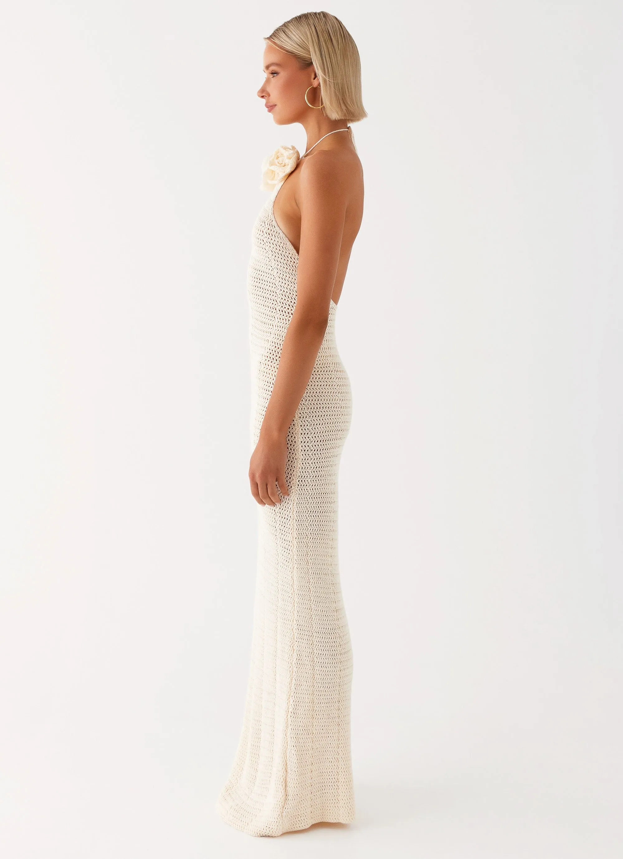 Flatlock stitching Gia Rose Halter Neck Maxi Dress - Ivory