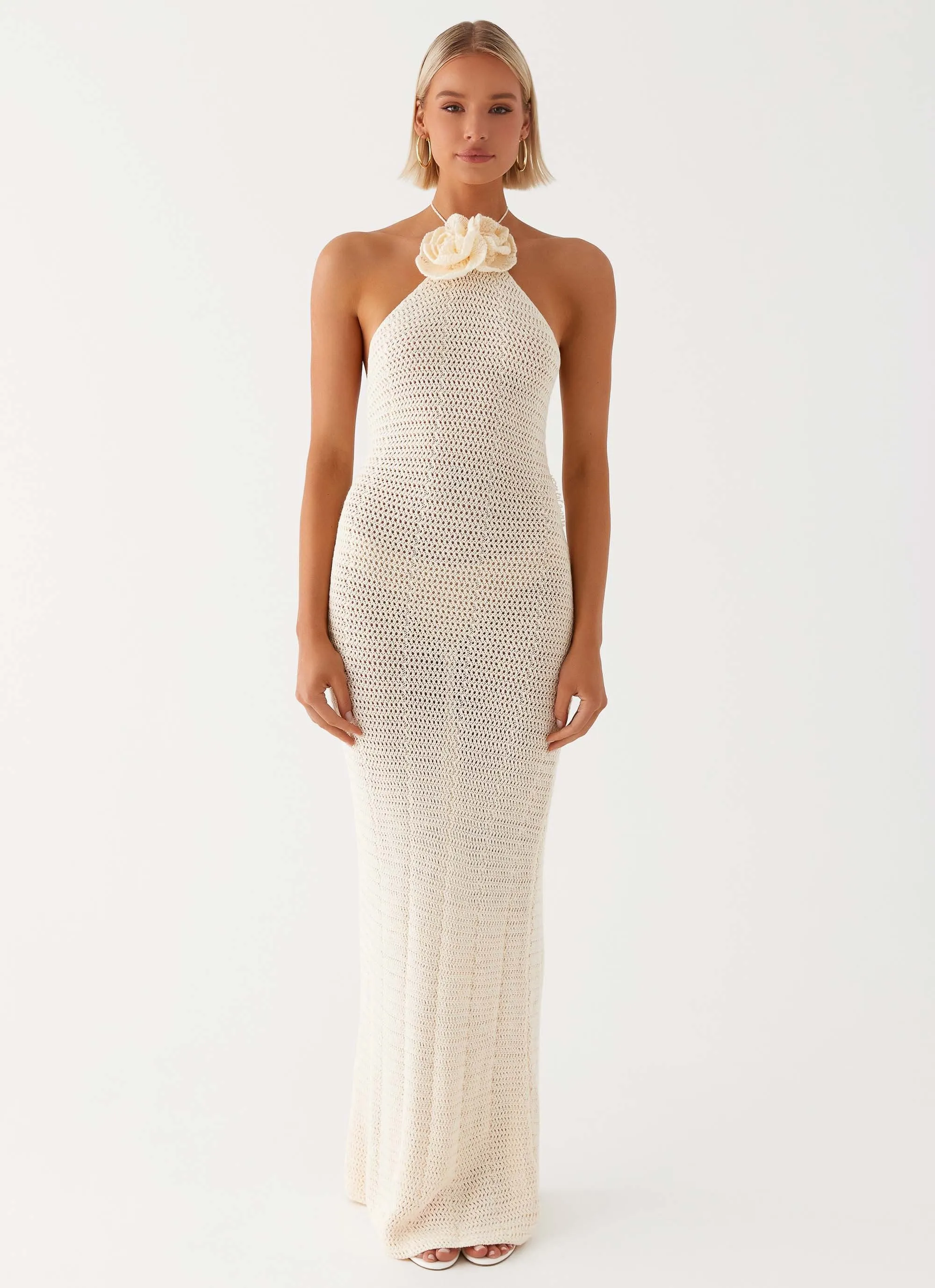 Gia Rose Halter Neck Maxi Dress - Ivory Eye-Catching Pattern