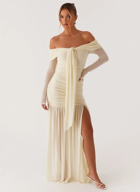 Ginny Maxi Dress - Yellow Lounge Fit Ribbed-Texture