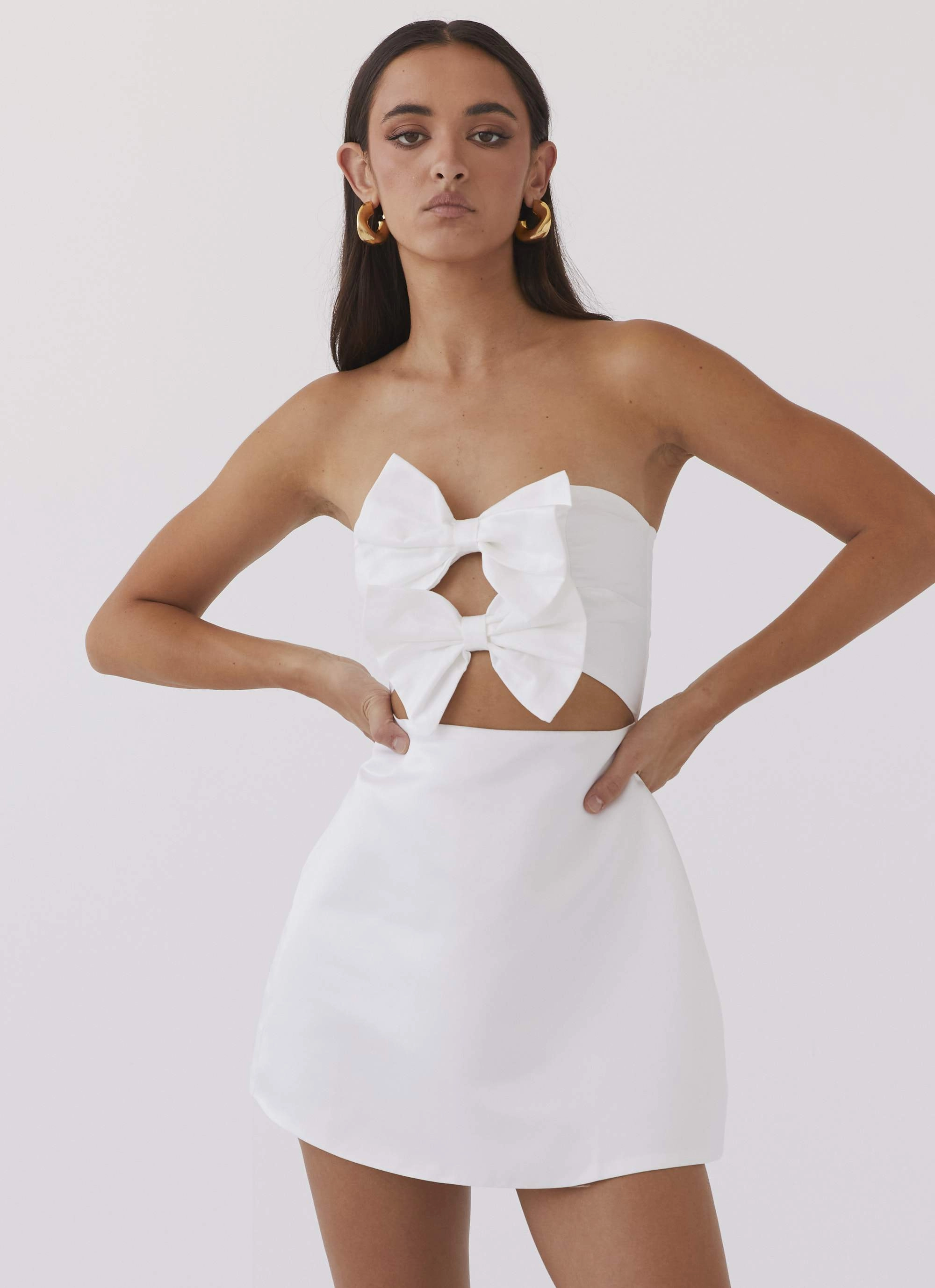 Girl Crush Bow Mini Dress - White Contrast-Panel