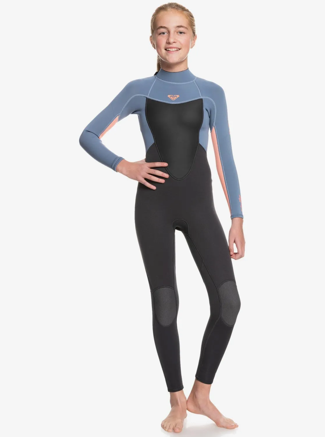 Girls 8-16 3/2mm Prologue Back Zip Wetsuit - Cloud Blk/Powderdgrey/Sunglow