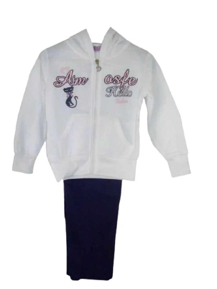 Girls Cream & Navy Kool Look Tracksuit