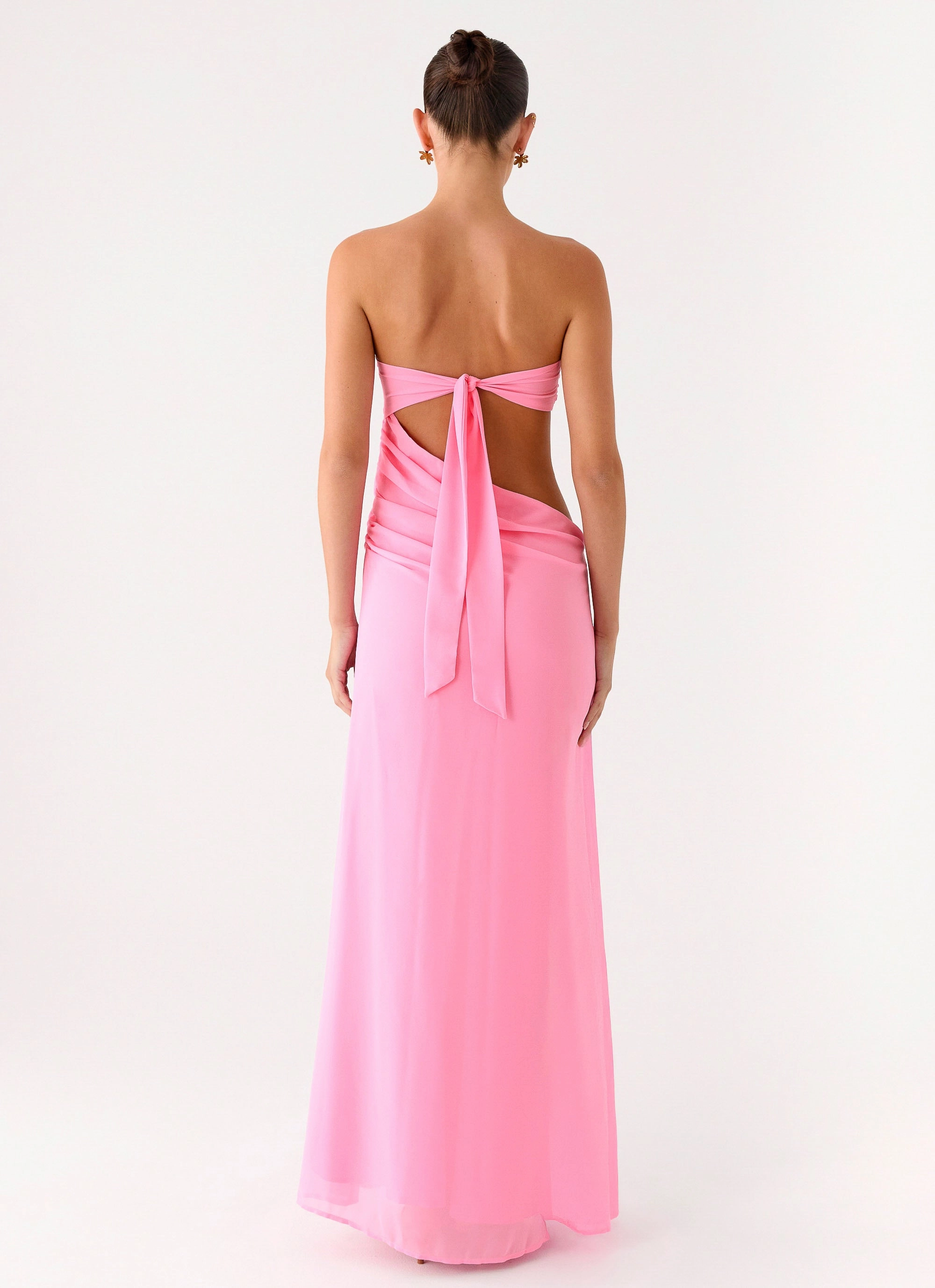 Ribbed-Texture Falling Forever Strapless Beaded Maxi Dress - Pink
