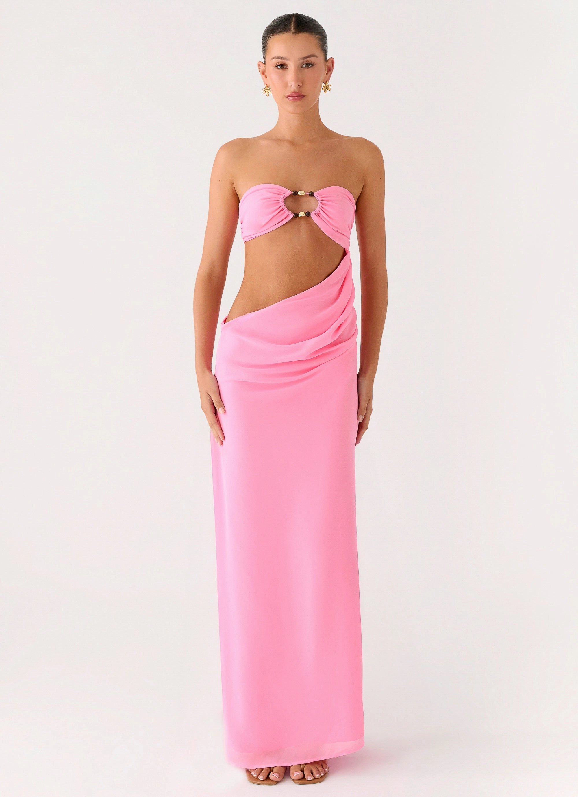 Falling Forever Strapless Beaded Maxi Dress - Pink Japan Line