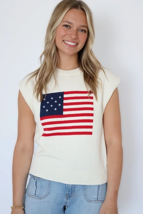 American Dream Flag Sweater (Final Sale) Stretch Material All Purpose Casual Cut