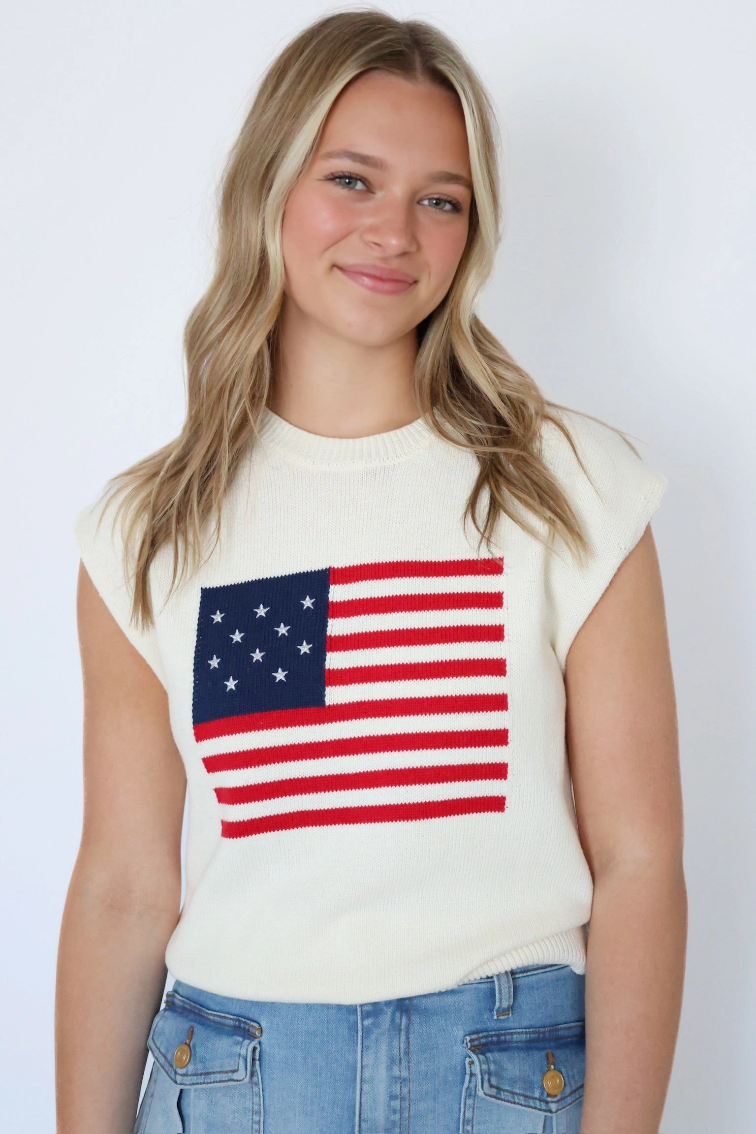 Stretch Knit Material Stretchable Knit American Dream Flag Sweater (Final Sale)