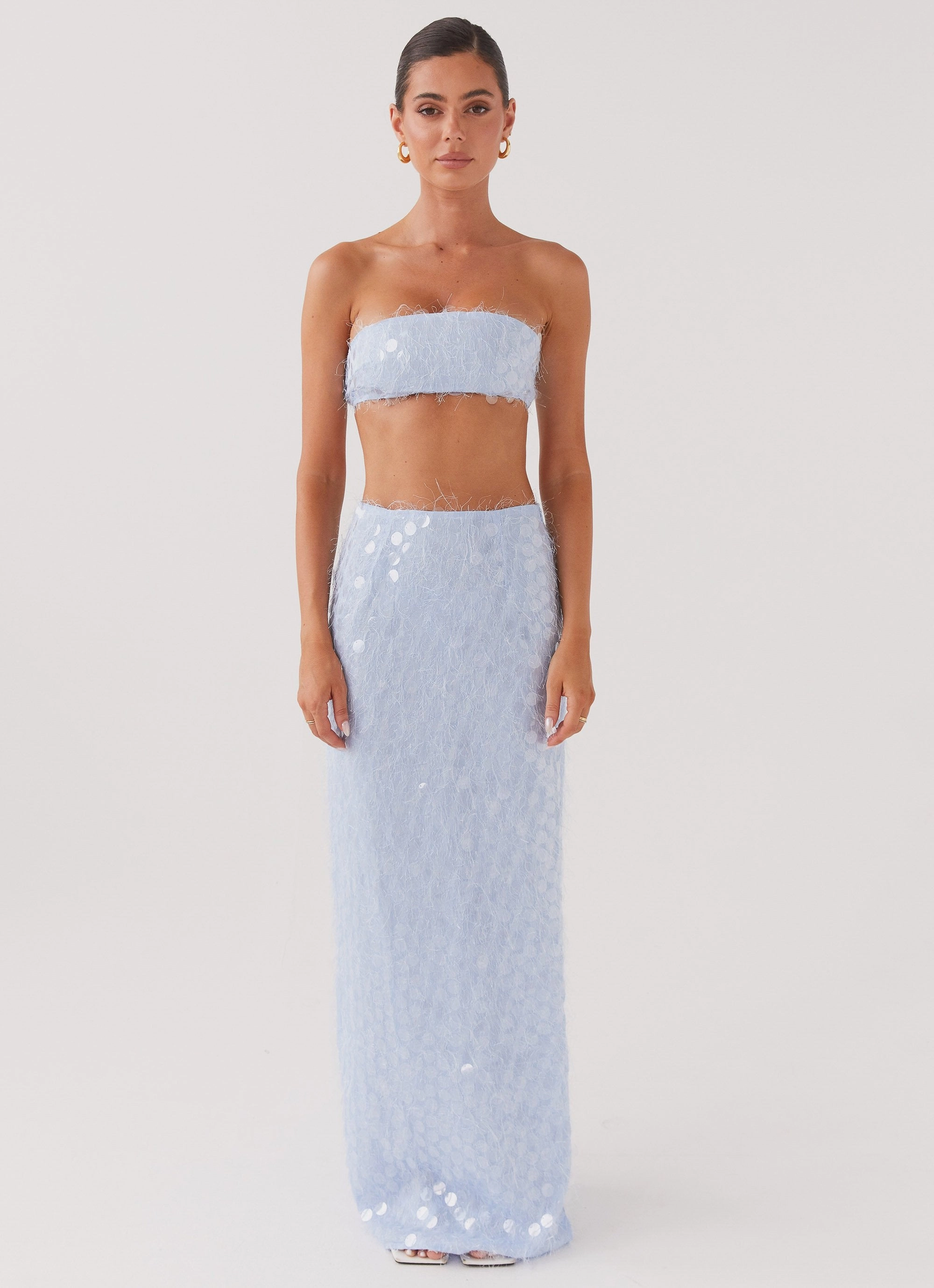Adaptive Layering System Waterproof Material Kyleigh Textured Sequin Maxi Skirt - Lavender Mist