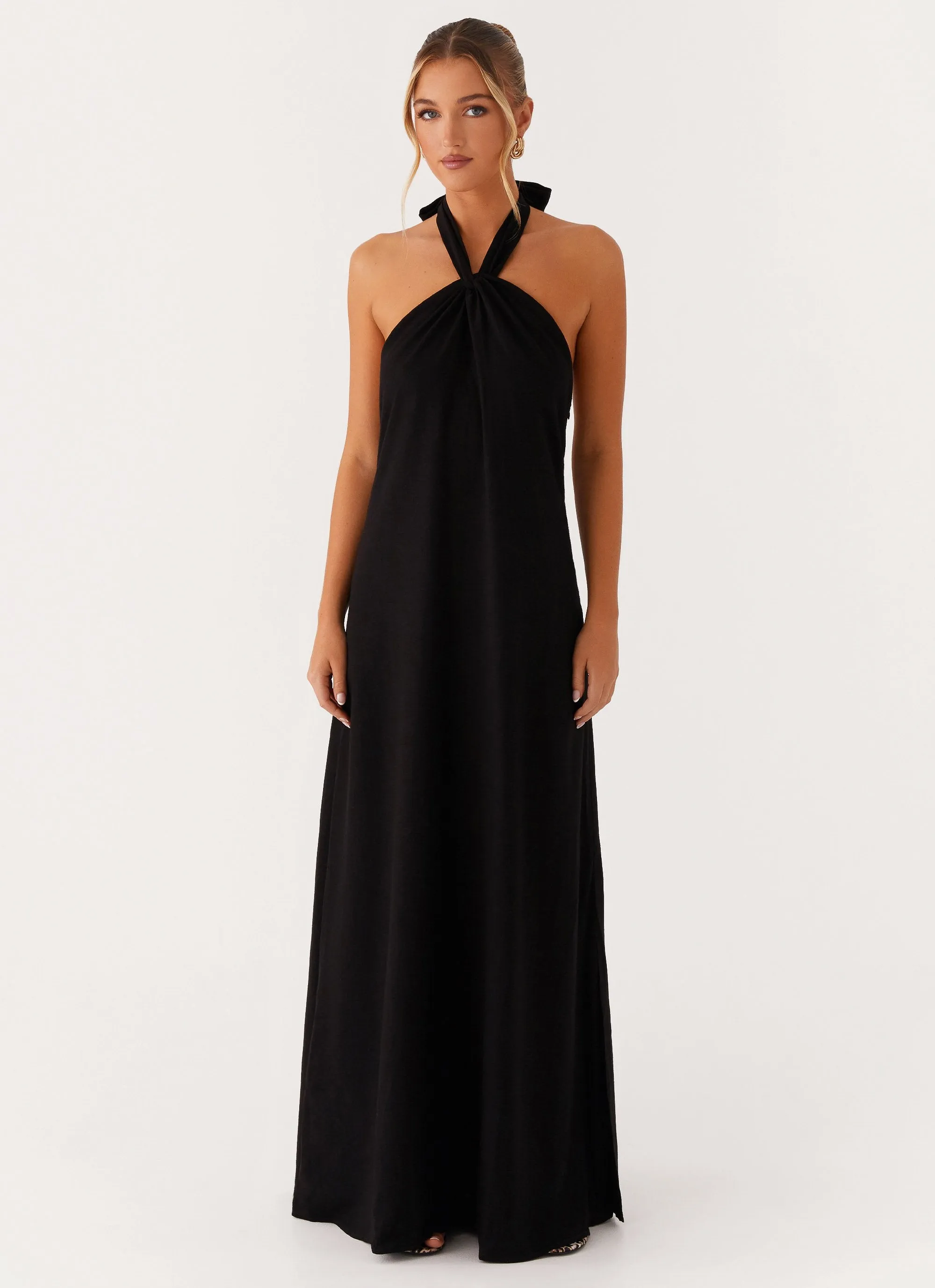 Golden Child Linen Maxi Dress - Black Comfort Fit