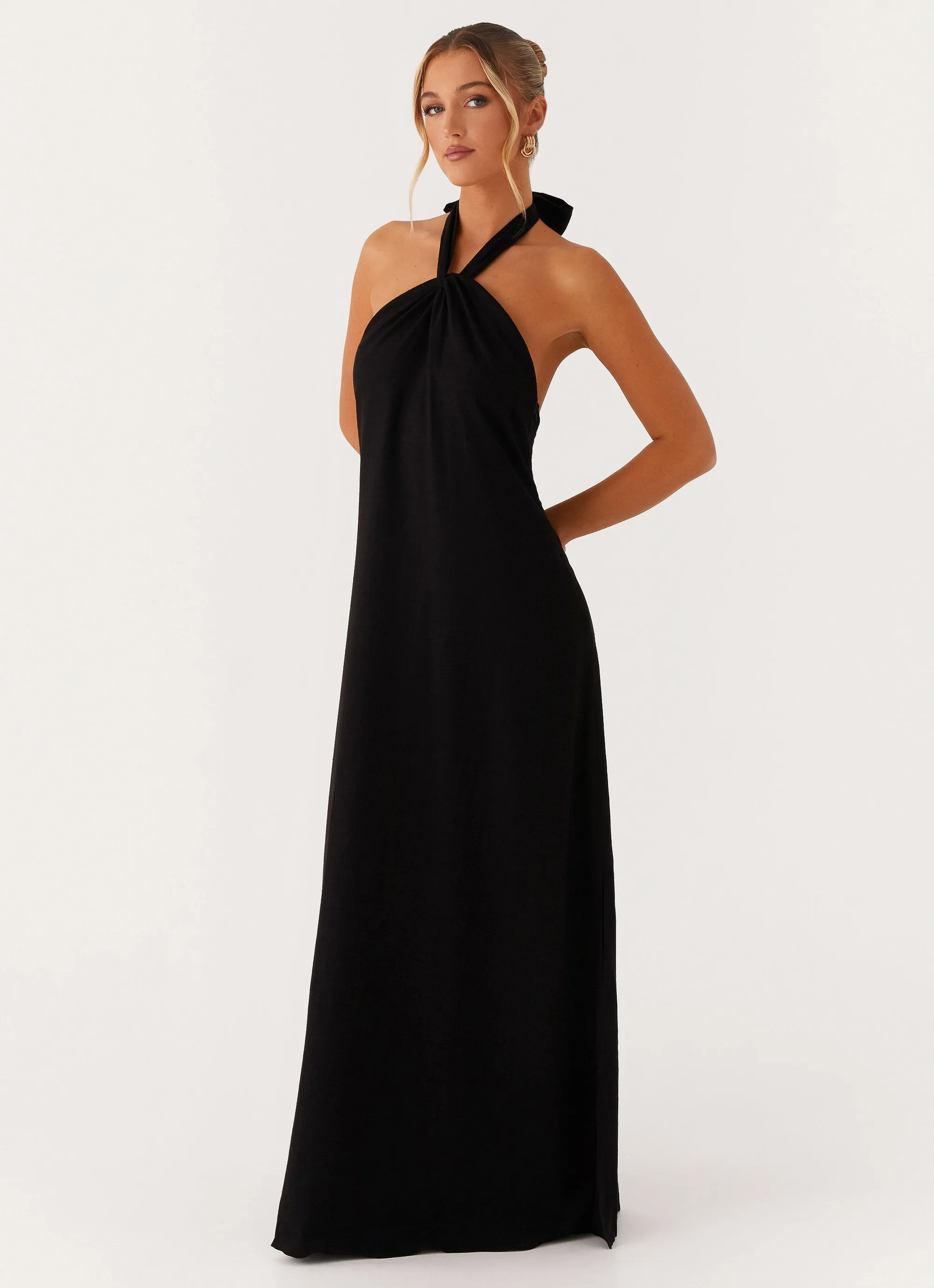 Golden Child Linen Maxi Dress - Black Comfort Fit