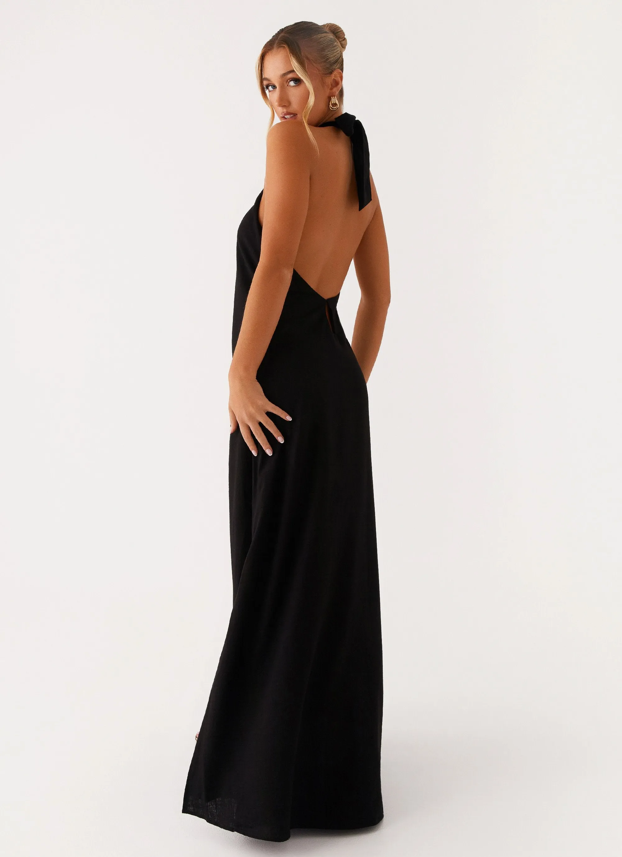 Golden Child Linen Maxi Dress - Black Holiday Travel