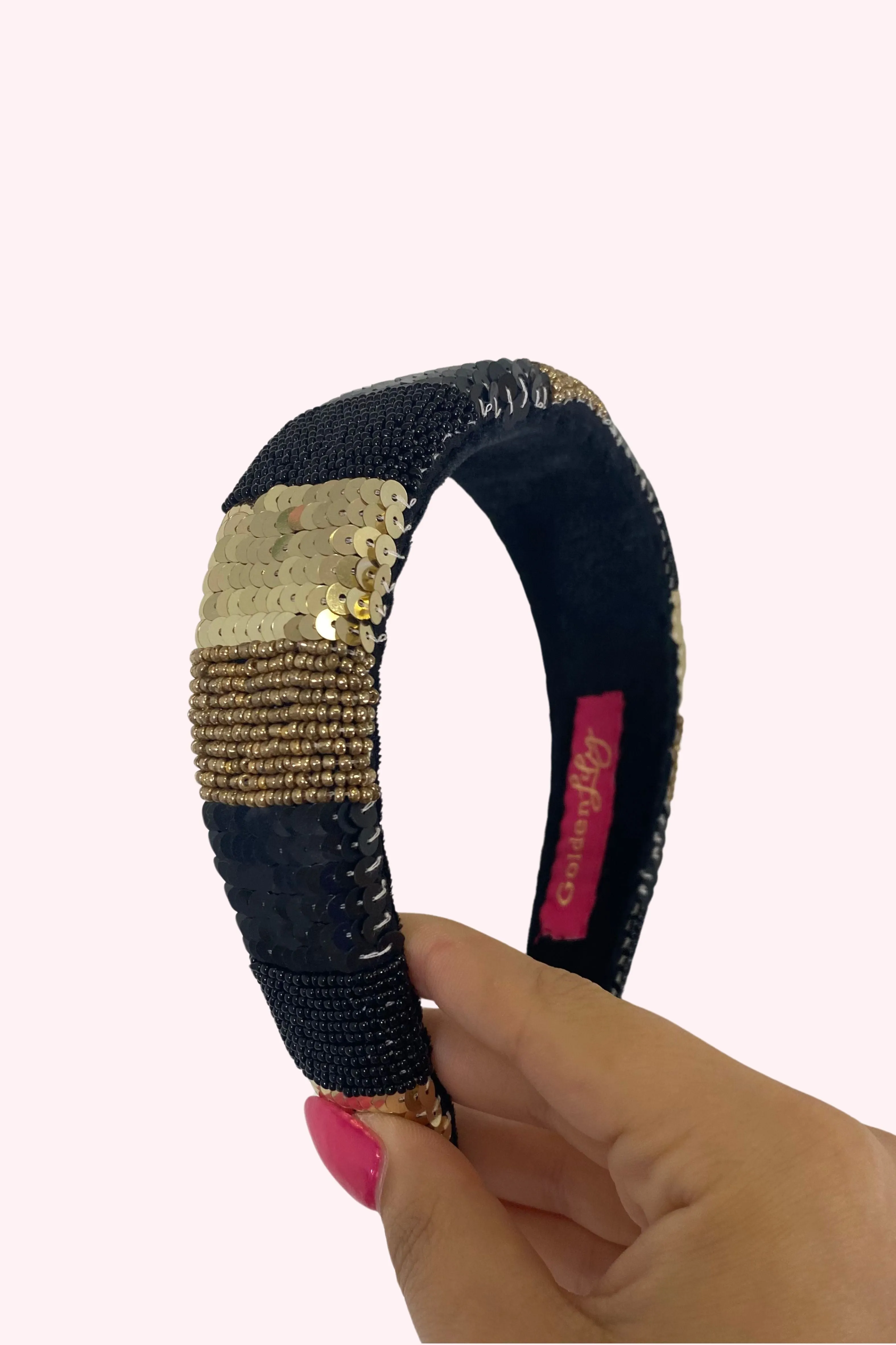 Golden Lily: Solid Black and Gold Colorblock Headband