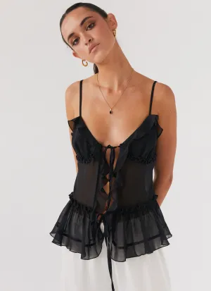 FourWayStretch Got It Bad Frill Cami Top - Black