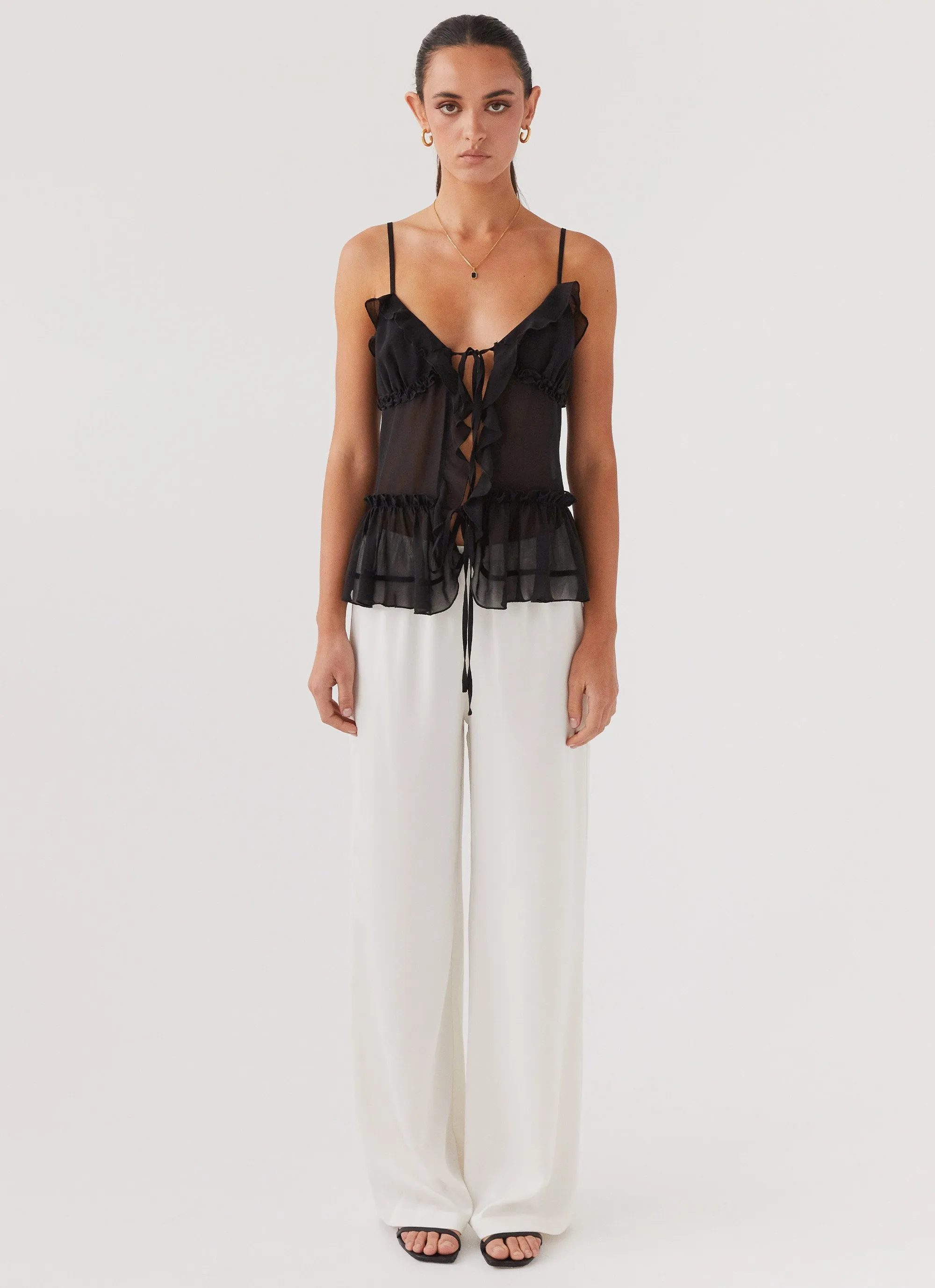 FlatlockSeamTechnique Got It Bad Frill Cami Top - Black