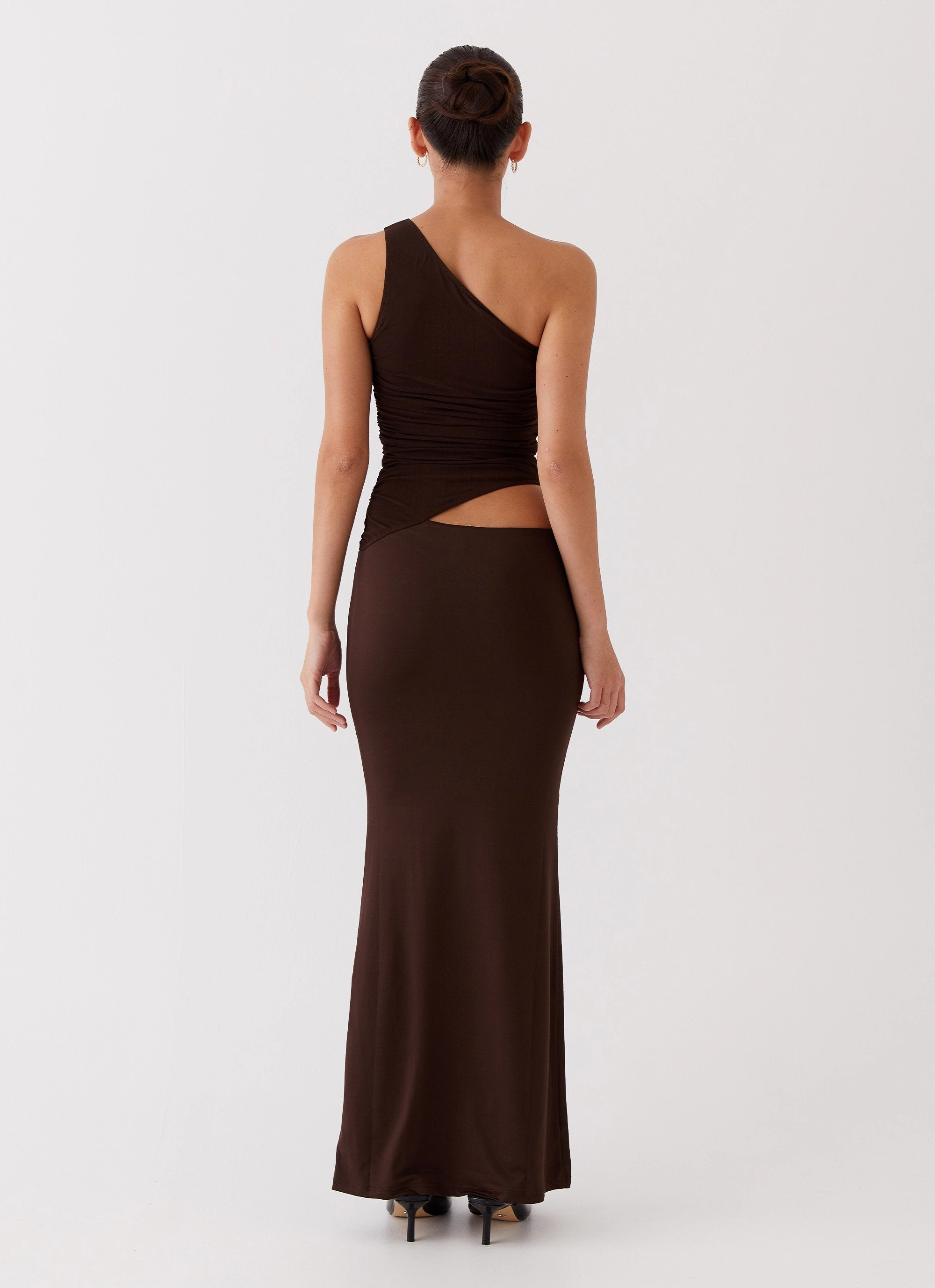 Flare Swing Seranella One Shoulder Maxi Dress - Chocolate