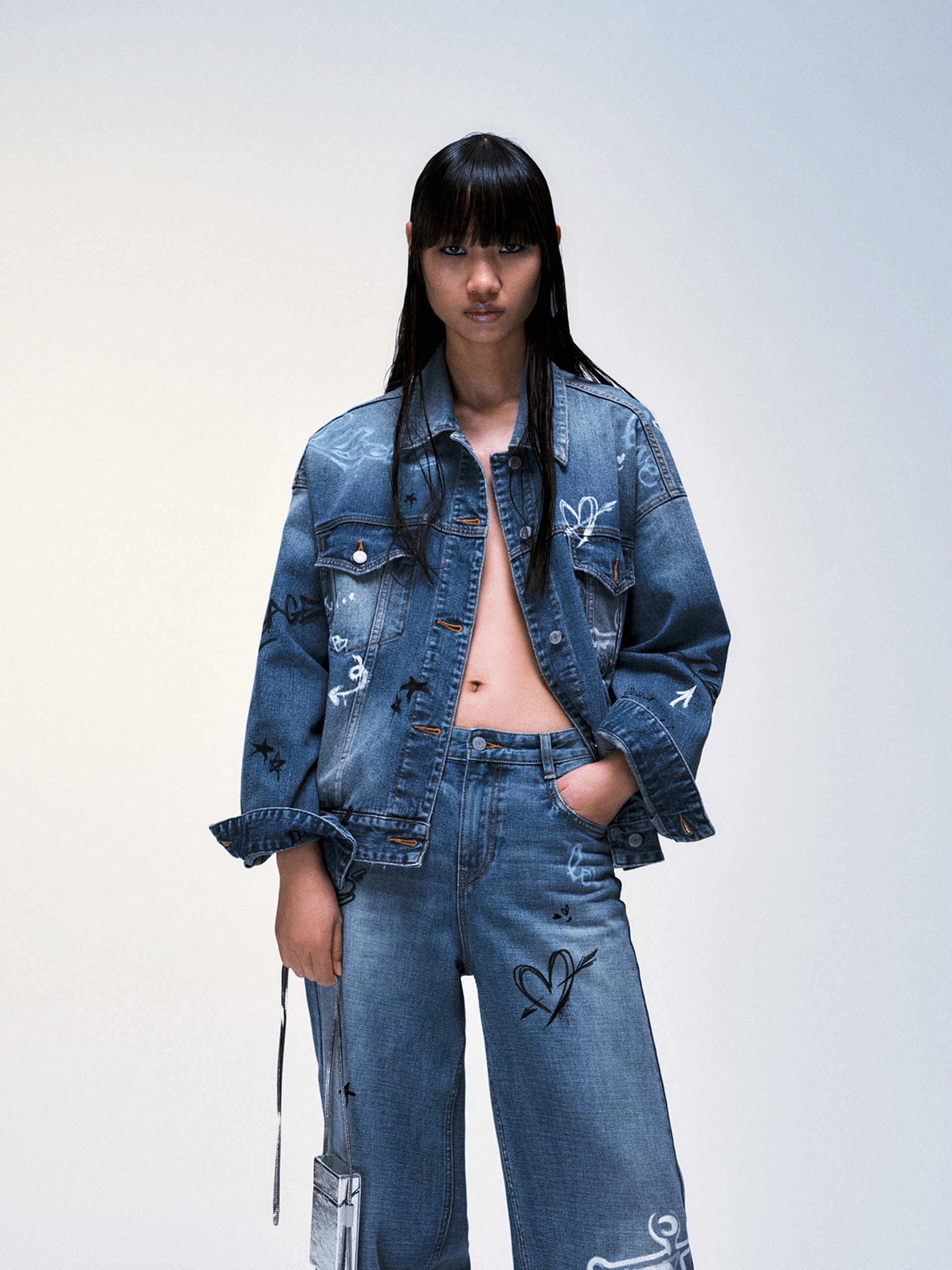 Graffiti Pattern Denim Jacket City Walking Style Neutral Style