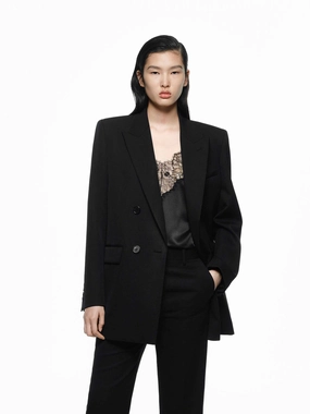 Merino Wool Structured Blazer Anti Snag Fabric Temperature Balancing Layer