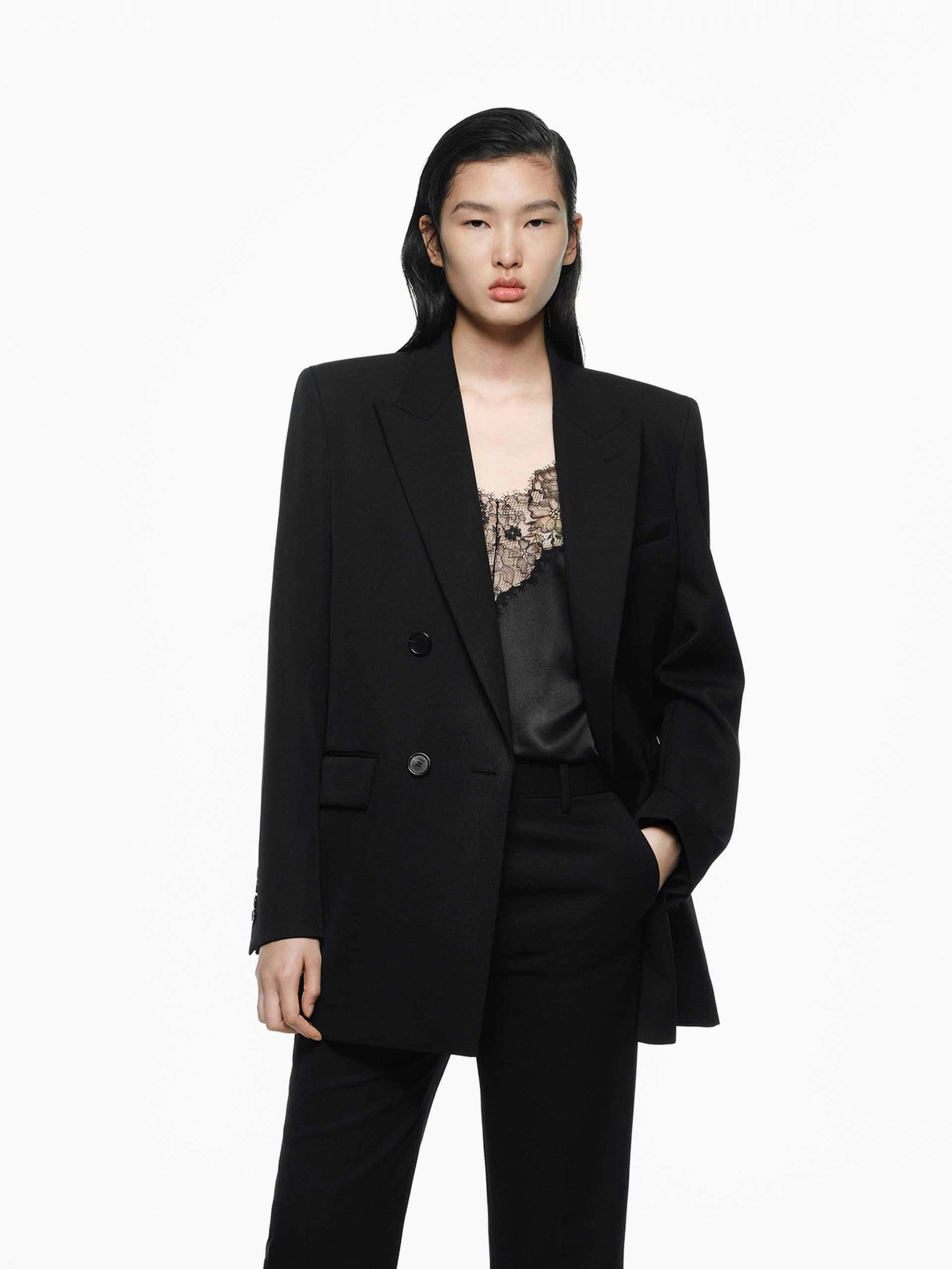 Merino Wool Structured Blazer Anti Snag Fabric Temperature Balancing Layer