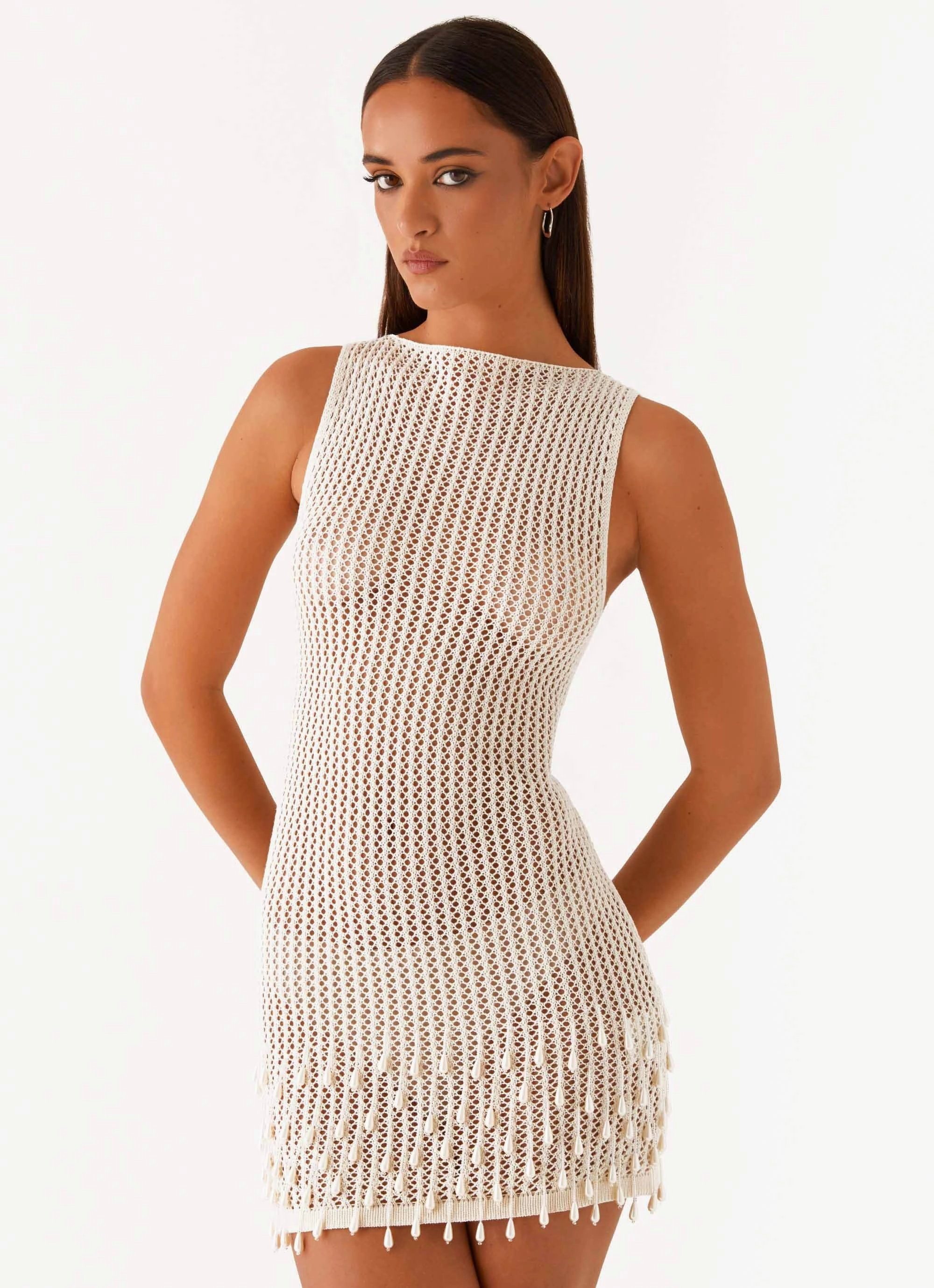 Professional Look Miracle Beaded Crochet Mini Dress - Ivory