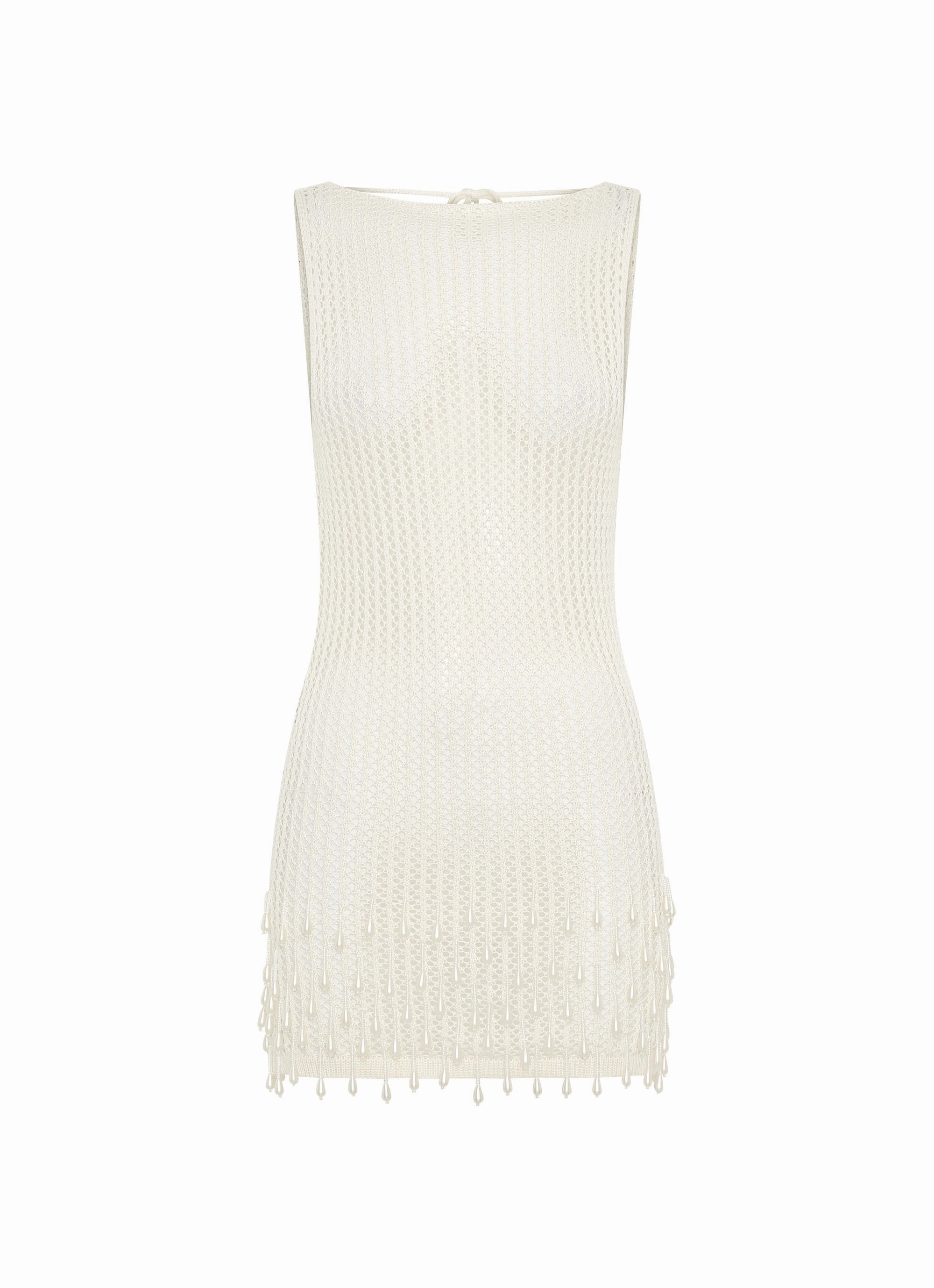 Wardrobe-Staple Smooth Curve Miracle Beaded Crochet Mini Dress - Ivory
