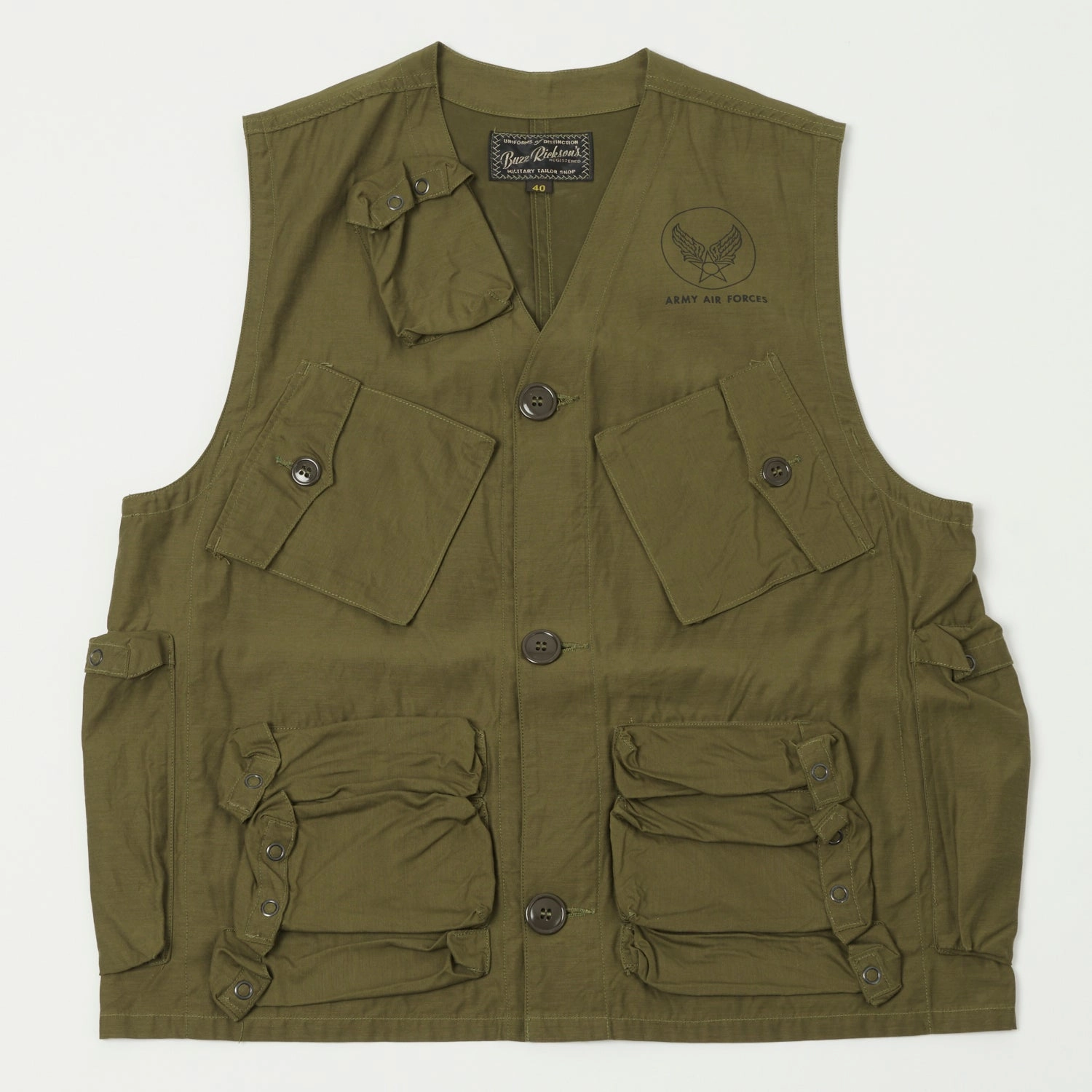 TemperatureRegulating Tech Ergonomic Fit Buzz Rickson's U.S. Army C-1 Civilian Vest - Olive