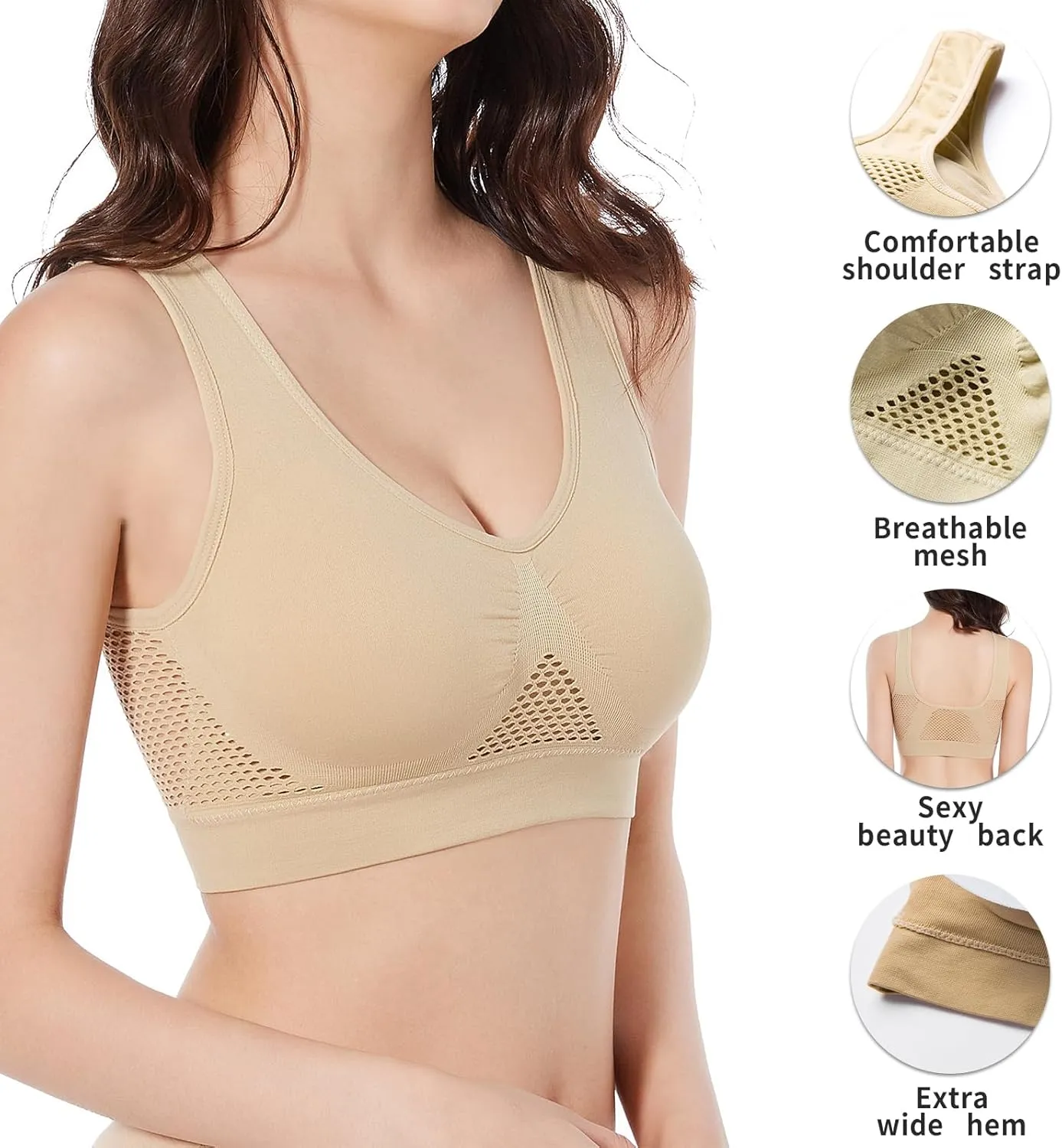 GYQMBT Breathable Cool Liftup Air Bras,2024 New Breathable Sports Bras for Women Plus SizeComfortable Sports Bra