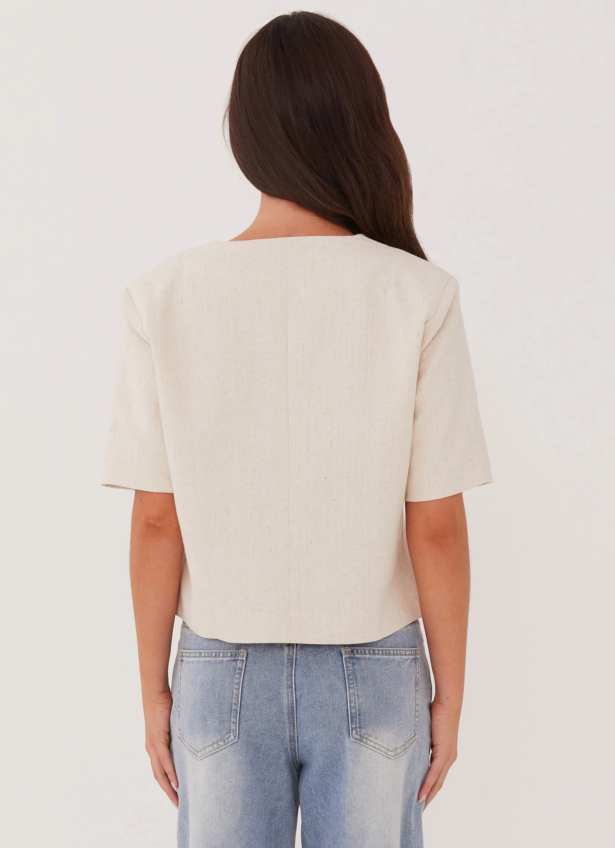 Sporty Hoodie Sustainable Manufacturing Hacienda Linen Short Sleeve Blazer - Oatmeal