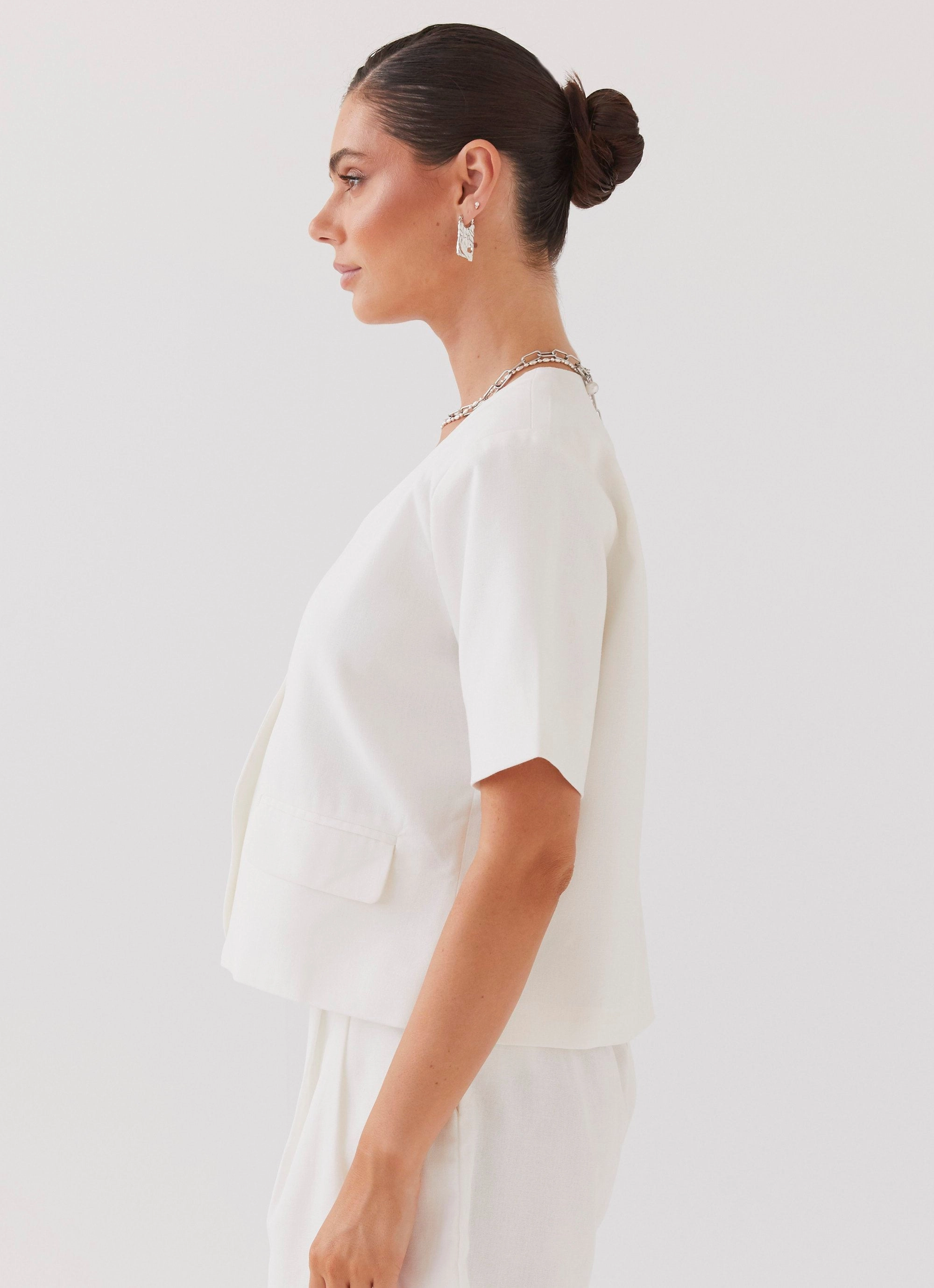 Hacienda Linen Short Sleeve Blazer - White Sleek Comfort