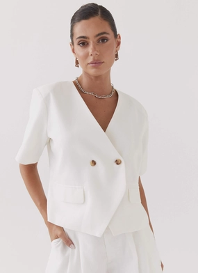 Ultra Flexible Hacienda Linen Short Sleeve Blazer - White